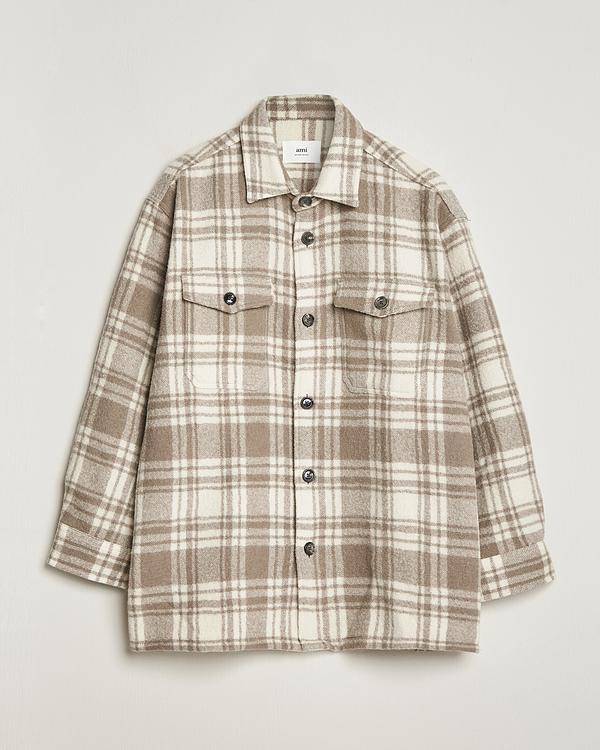 Checkered taupe flannel shirt from Ami