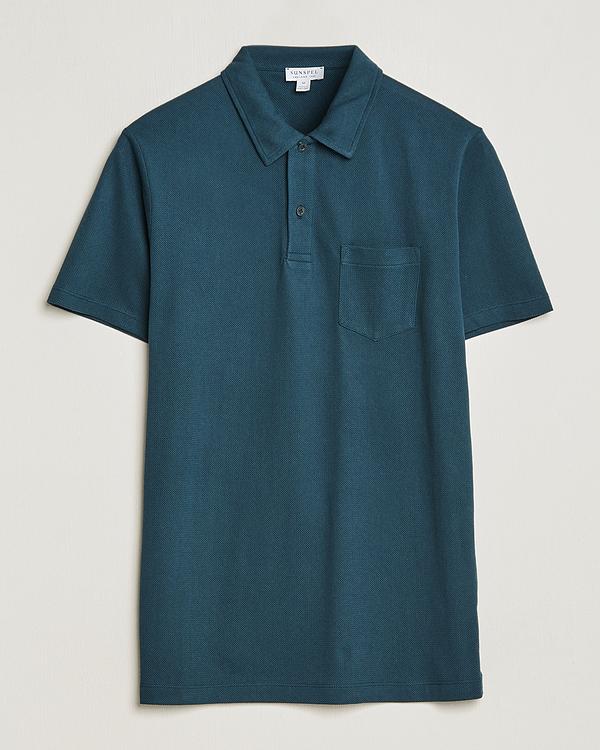 Dark blue short sleeve polo shirt from Sunspel