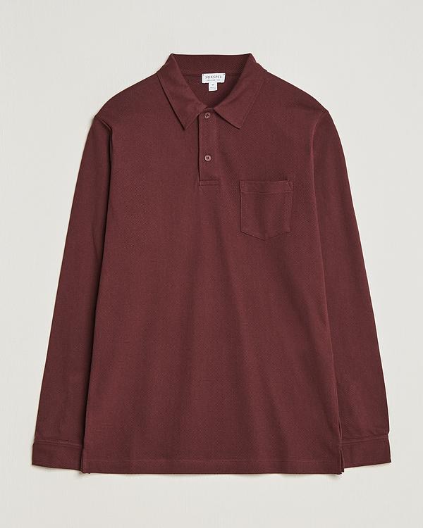 Brown long sleeve polo shirt from Sunspel