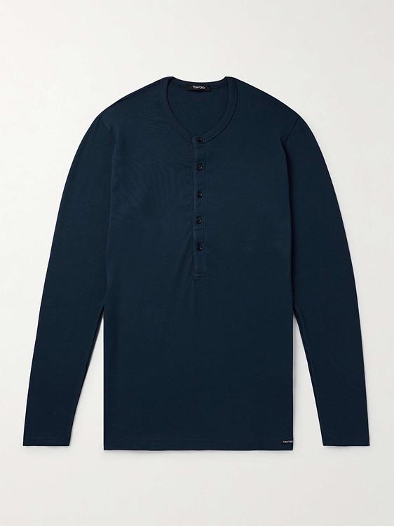 Dark blue henley shirt from Tom Ford
