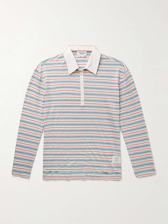 Striped grey long sleeve polo shirt from Thom Browne