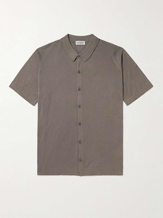 Taupe short sleeve polo shirt from John Smedley