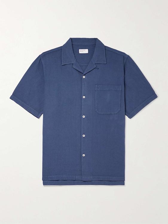 Blue short sleeve polo shirt from Universal Works