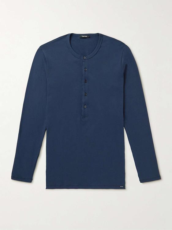 Dark blue henley shirt from Tom Ford