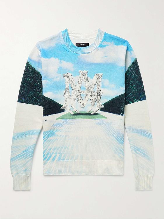 Print grey cashmere sweater from Amiri