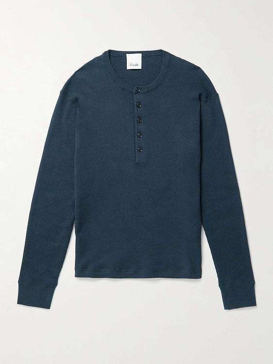 Dark blue henley shirt from Allude