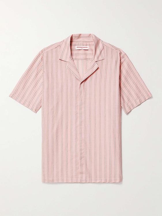 Striped light pink short sleeve shirt from Orlebar Brown