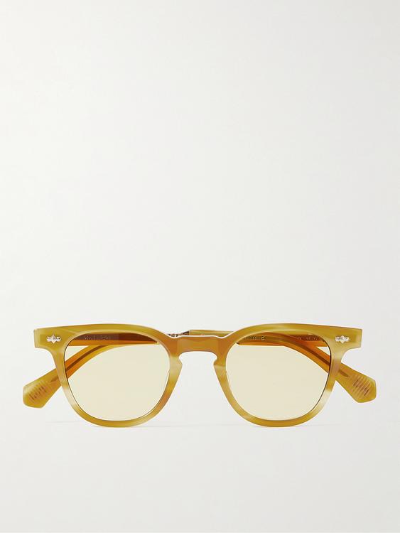 Dark yellow d-frame glasses from Mr Leight