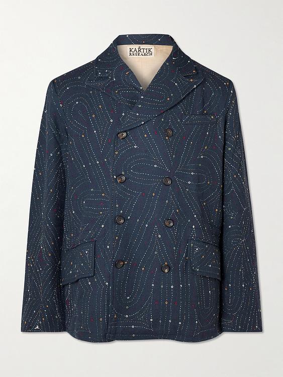 Dark blue double-breasted blazer from Kartik Research