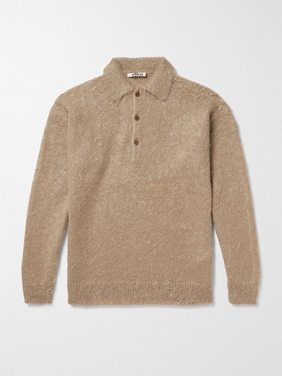 Taupe long sleeve polo shirt from Auralee