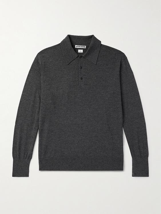 Dark grey long sleeve polo shirt from Kaptain Sunshine