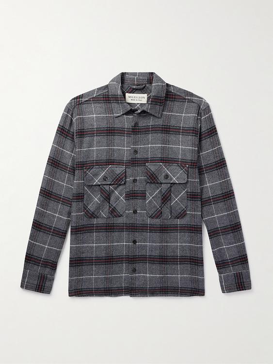 Checkered dark grey flannel shirt from Miles Leon