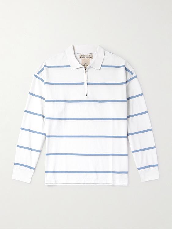 Striped white long sleeve polo shirt from Remi Relief
