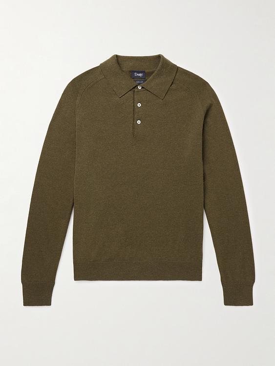 Dark green long sleeve polo shirt from Drake's