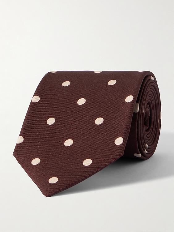 Dotted brown tie from Drake's