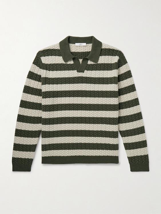Striped dark green long sleeve polo shirt from Mr P.
