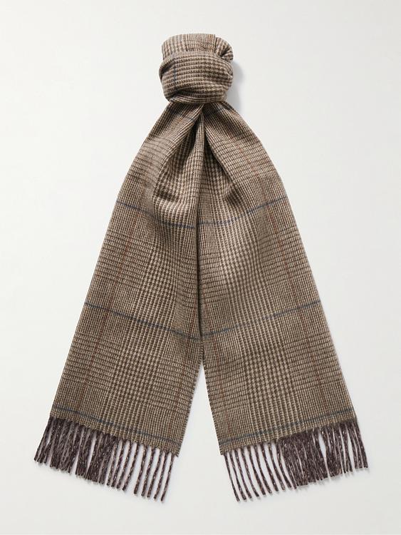 Checkered taupe scarve from Johnstons of Elgin