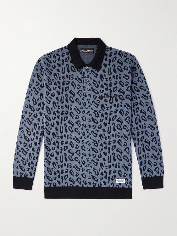 Blue long sleeve polo shirt from Wacko Maria