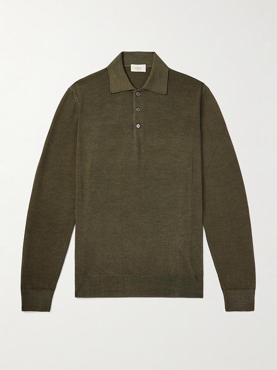 Dark green long sleeve polo shirt from Altea