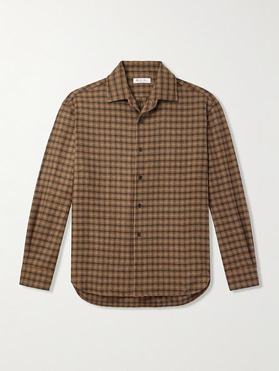 Checkered taupe casual shirt from Loro Piana