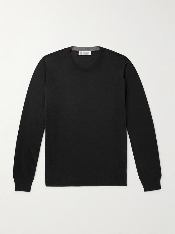 Black cashmere sweater from Brunello Cucinelli