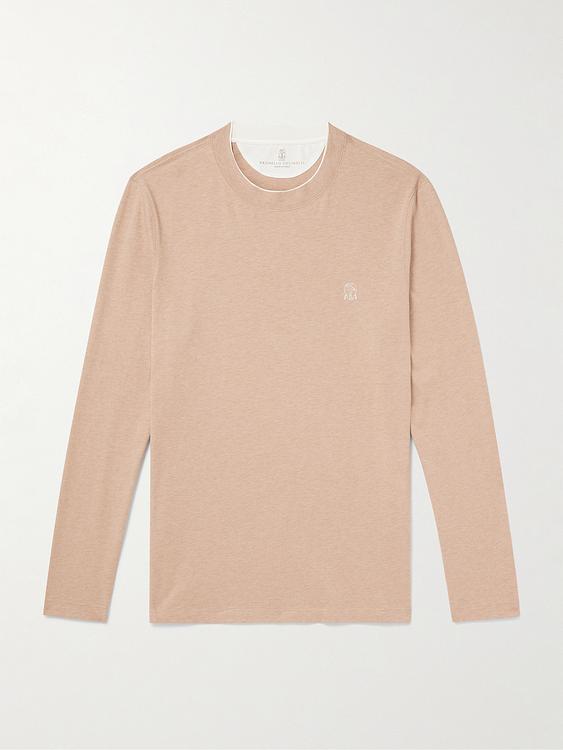 Beige long sleeve t-shirt from Brunello Cucinelli