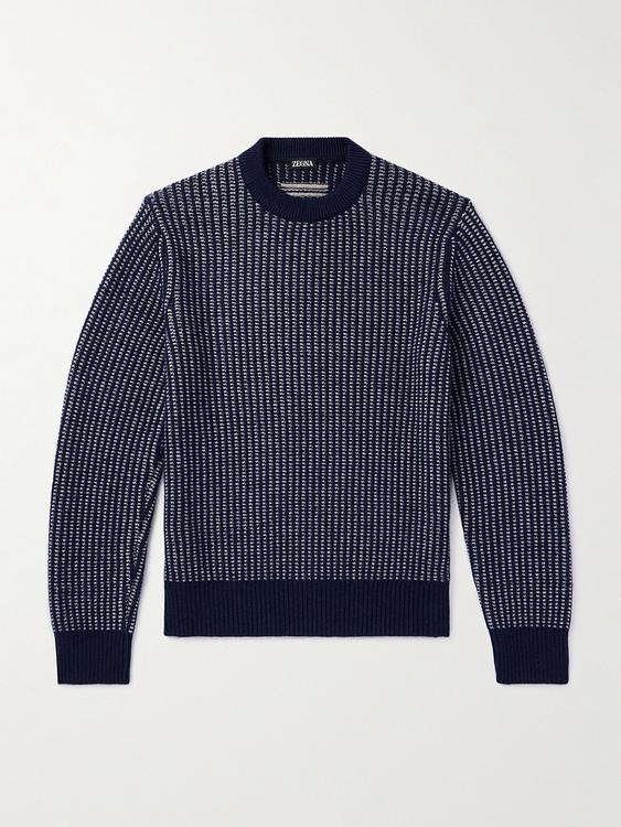 Striped dark blue cashmere sweater from Zegna