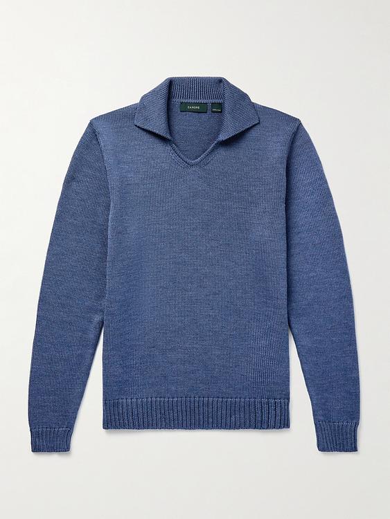 Dark blue long sleeve polo shirt from Incotex