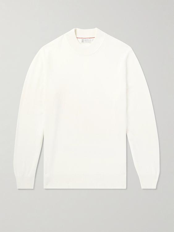 White cashmere sweater from Brunello Cucinelli