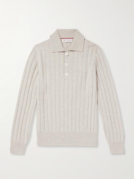 White long sleeve polo shirt from Brunello Cucinelli