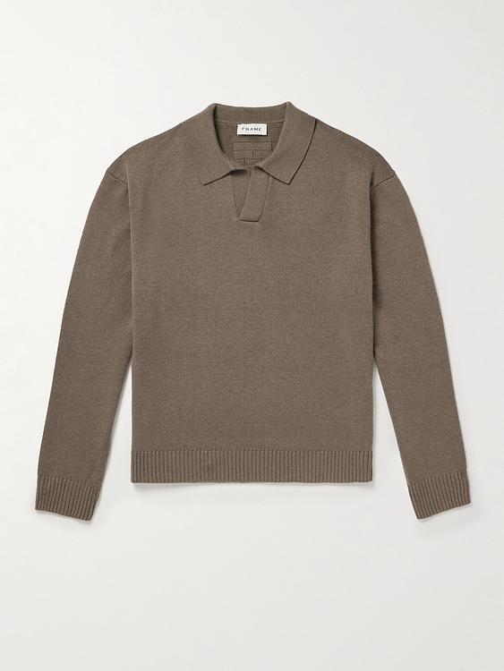 Taupe long sleeve polo shirt from Frame