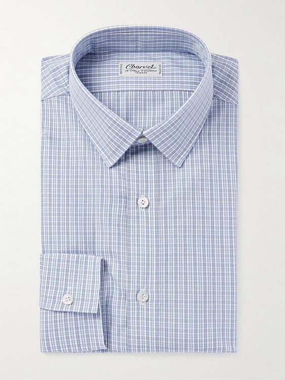 Checkered light blue business shirt from Charvet