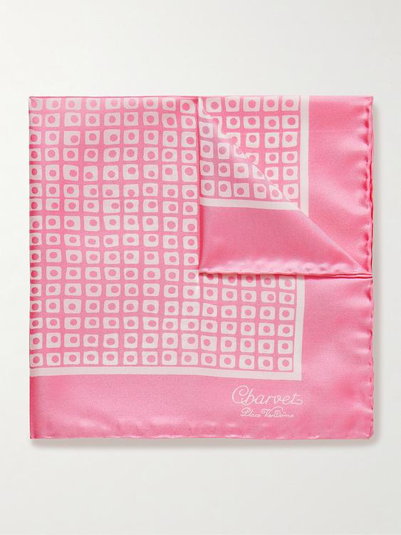 Print pink pocket square from Charvet