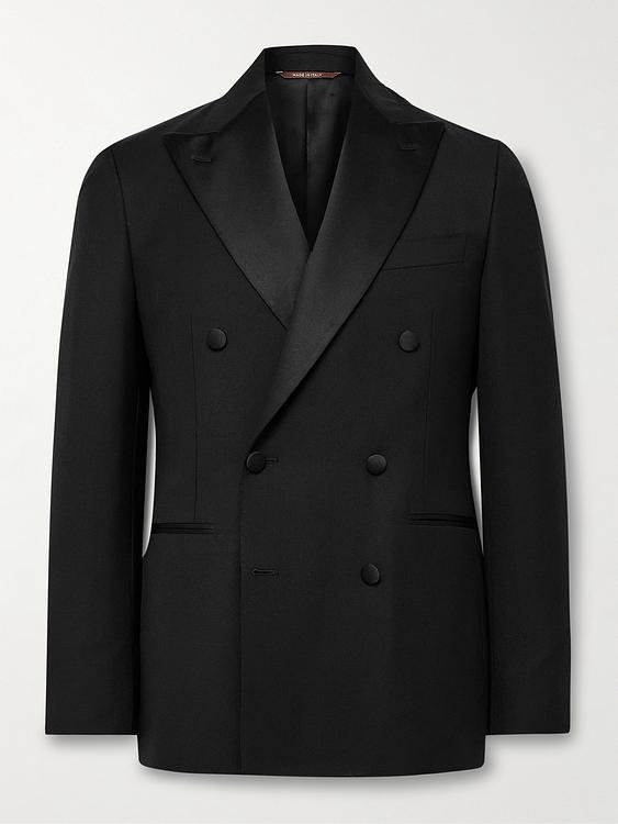 Black double-breasted tuxedo jacket from Canali