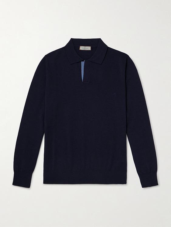 Black long sleeve polo shirt from Canali