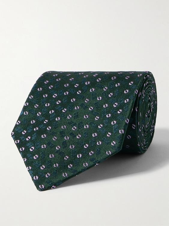 Dotted dark green tie from Charvet