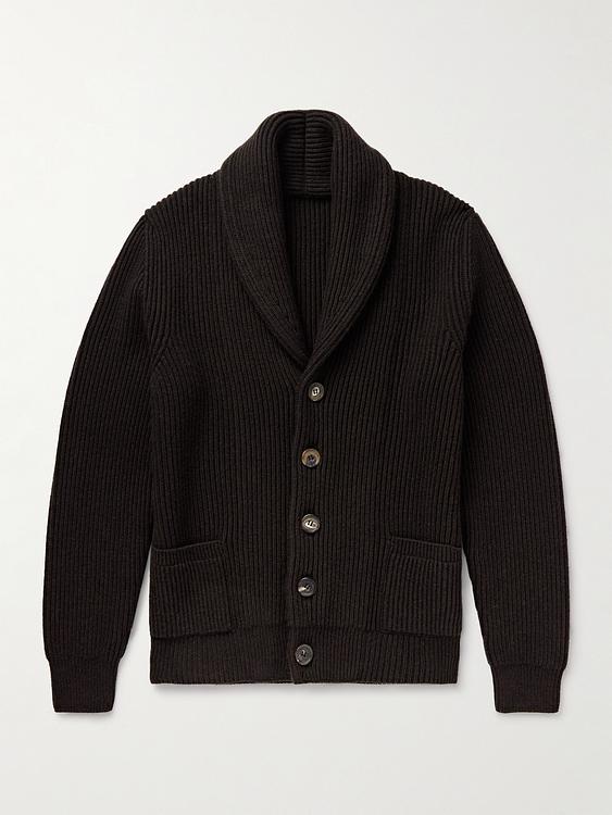 Black cardigan from Anderson & Sheppard