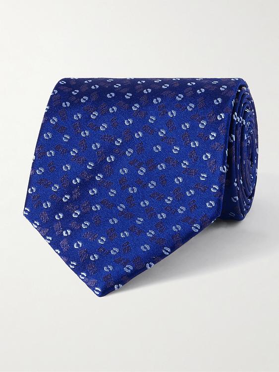 Dotted dark blue tie from Charvet