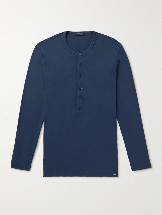 Dark blue henley shirt from Tom Ford