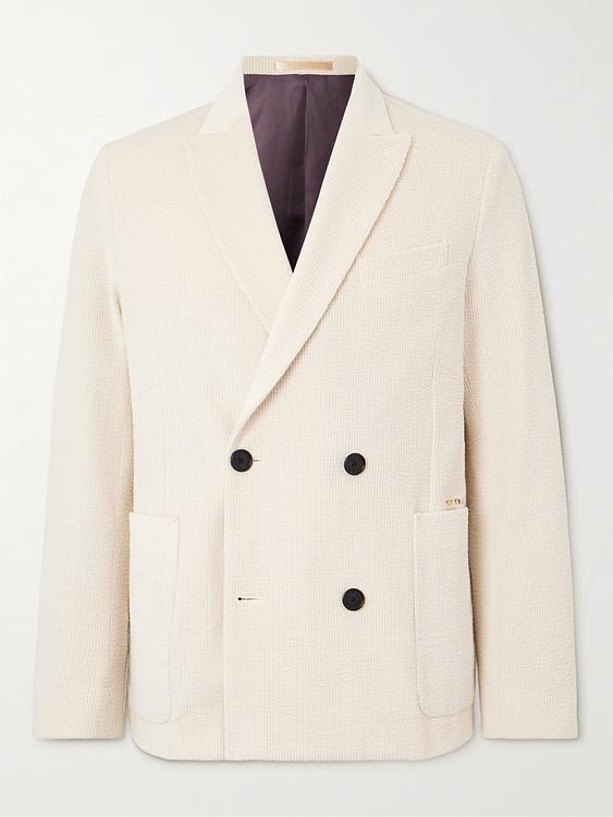 White double-breasted blazer from Pop Trading Company