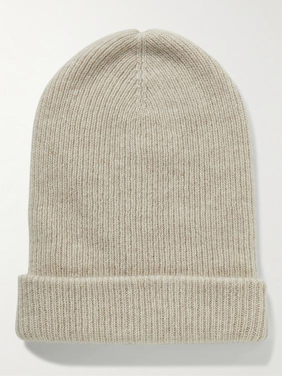 Taupe beanie from The Elder Statesman