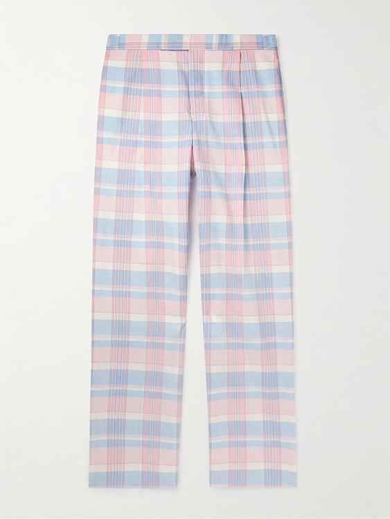 Checkered light pink casual trousers from Thom Browne