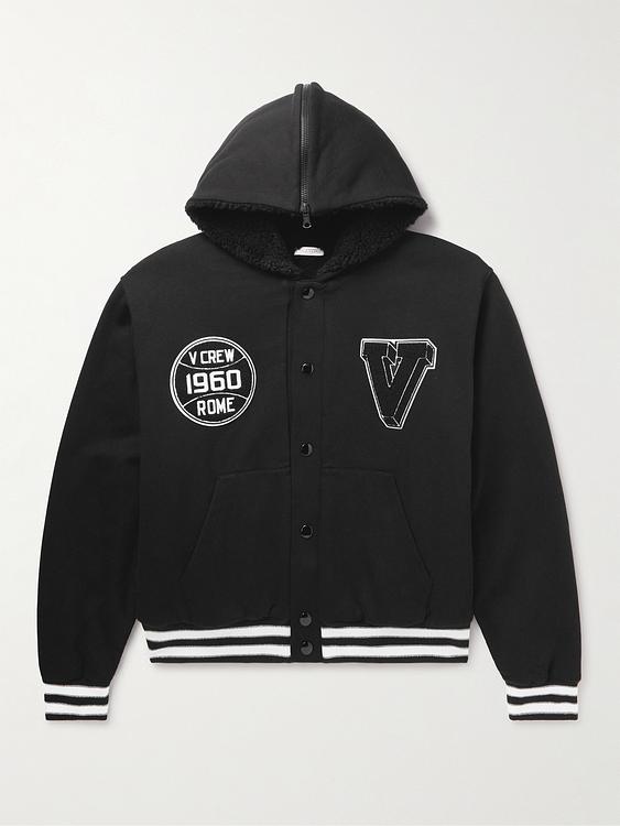 Print black hooded sweatshirt from Valentino Garavani