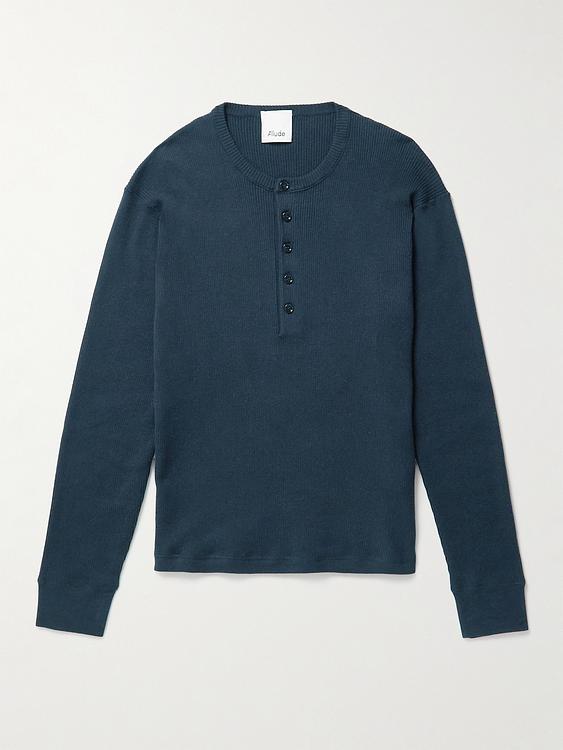 Dark blue henley shirt from Allude