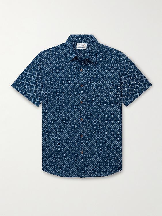 Dark blue short sleeve polo shirt from Faherty