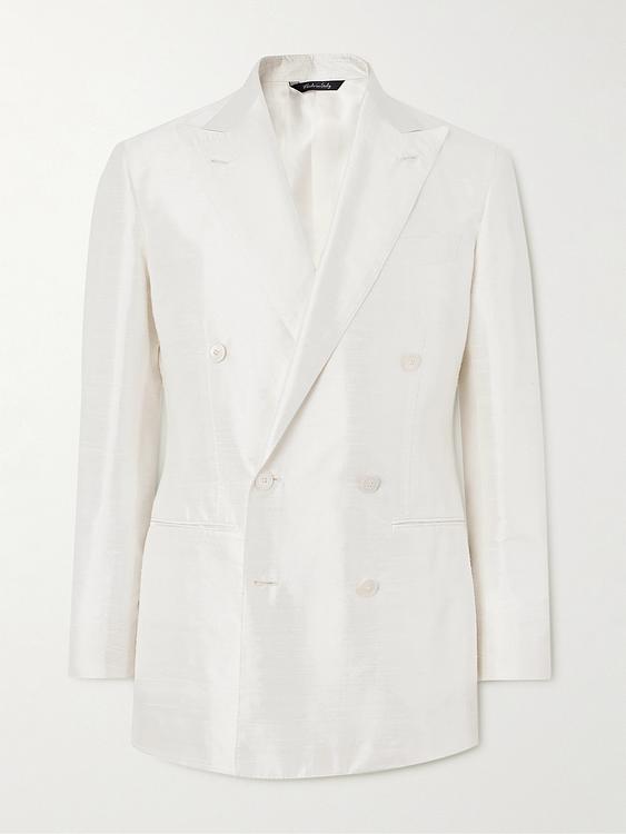 White double-breasted tuxedo jacket from Saman Amel