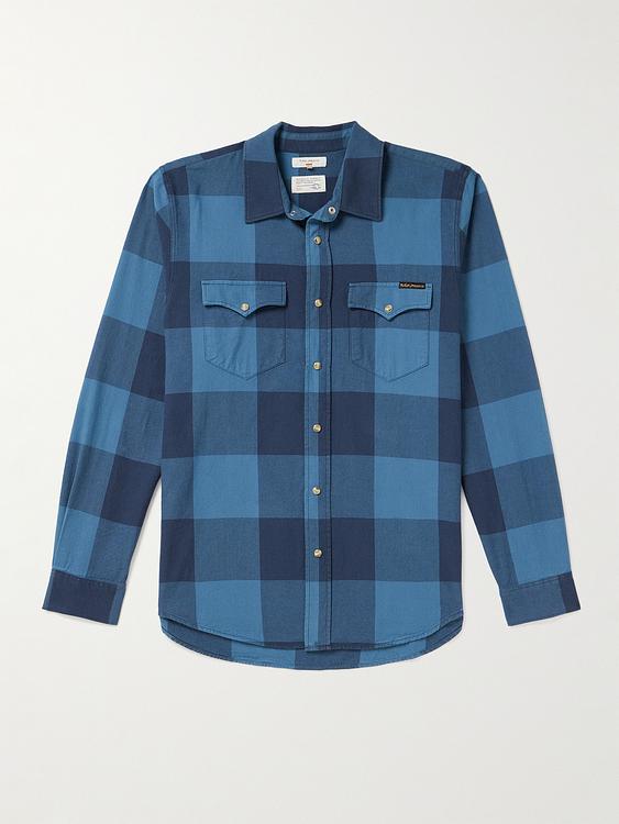 Checkered dark blue casual shirt from Nudie Jeans