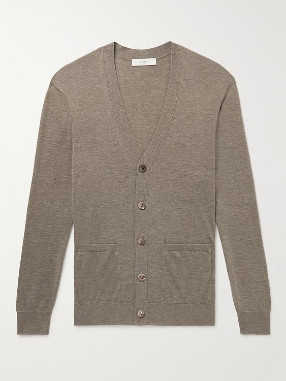 Taupe cardigan from Purdey