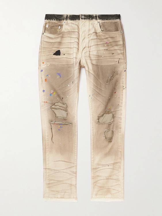 Beige distressed jeans from Gallery Dept.
