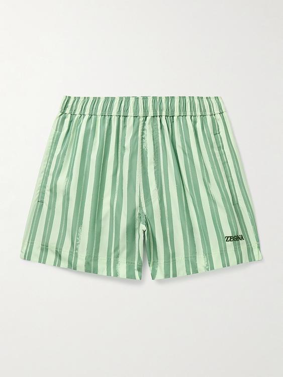 Striped light green swim shorts from Zegna